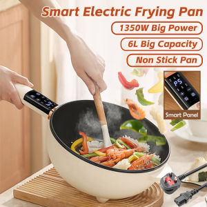 [Ready Stock] 6L Electric Frying Pan 1350W Smart Multifunctional Cooker With Steamer Big Capacity Non-Stick Wok Cooking Pot Electric Cooker