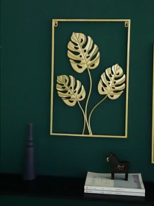 Square Frame Leaf Wall Art Decor Gold Framed Leaves Wall Frame Deco Home decorations Metal Wall Decor