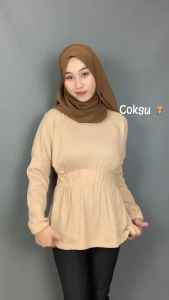 Syaquila FashionStore Malika Blouse Knit Karet Pinggang / Malika Blouse Knit Premium
