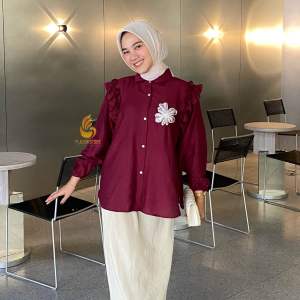 Leyya Blouse Bordir Bunga - Atasan Wanita Aksen Bunga - Kemeja Casual Kerja Pololinen