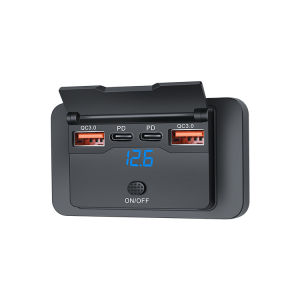 Hide Car Fast Charger Qc 3.0 18W and Dual Usb 30W Pd Socket 4-Port Car Charger Socket with Push-Switch Voltage Display