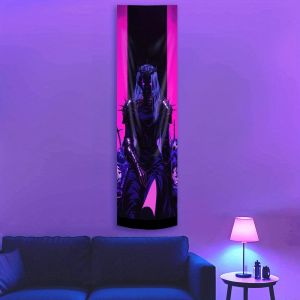 VIKAMA Blacklight Japanese Courtesan Lady Neon Azure Rose Reactive Vertical Tapestry Anime Wall Art Decor Soft Durable Cozy Gift