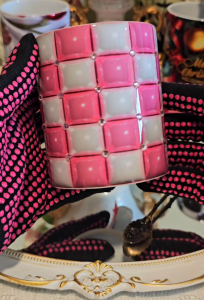 3D Pink and White Square Printed Design On A Sublimation COFFEE Mug/CUP FOR GIFT/BIRTHDAY/GRADUATION/WEDDING (with Crystals)