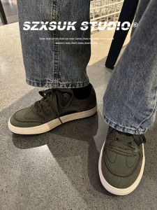 SZXSUK Mens Low-Top Sport Casual Shoes Military Green Retro Fashionable Korean Style round Toe Laced Flats Wear-Resistant