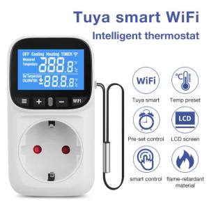 Tuya WIFI Thermostat Temperature Controller Socket 16A EU Plug LCD Digital Backlight Thermostat Outlet Relay With Timer Sensor
