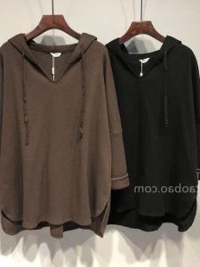 เสื้อฮู้ดคอกว้างทรงหลวมสำหรับฤดูใบไม้ผลิและฤดูใบไม้ร่วงสำหรับผู้หญิงและผู้ชาย เสื้อสเวตเตอร์คอวีแขนยาวทรงหลวม