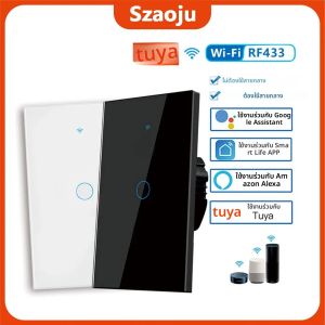 สวิตช์ไฟอัจฉริยะ Tuya Smart Life แบบ US 1/2/3 ช่อง ไม่ต้องใช้สายนิวทรัล สวิตช์ไฟ LED สัมผัส WiFi อัจฉริยะ สำหรับ Alexa Google Home