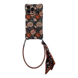 เคสโทรศัพท์มือถือแบบครอบเต็มพร้อมสายผูกผ้าพันคอไหมสีดำ ป้องกันการตกหล่น สำหรับ Apple iPhone 13 Huawei Mate60 Xiaomi 14 pro