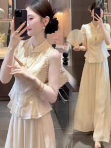 chaqi | New Chinese Style Set Summer Beauty Ultra New Style 2025 Retro Button Shirt Women Stand Collar Sleeve Slimming Top