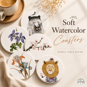 Watercolor Diatomite Coaster Absorbent Cup Mat Nordic Table Decor Coffee Mug Coaster Gift Set