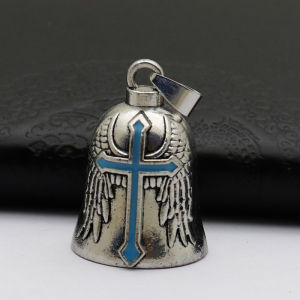 Retro Punk Style Guardian Bell Motorcycle Bells Mens Cross Lucky Bell Angel Wing Knight Bell Metal Pendant Motorcycle Accessory
