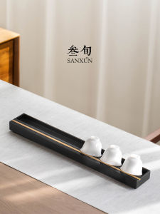 SANXUN | Luxury Black Stone Tea Cup Stand with Drainage
