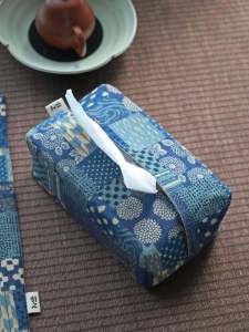 Retro Japanese Style Gold Stamping Printed Cloth Art Tissue Paper Bag Tissue Box Drawstring Paper Towel Holder Home Decor