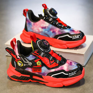 Boys Sports Shoes with Rotating Buckle Snake Year Limited Edition Dad Shoes Red Lucky Color for Childrens Physical Activity