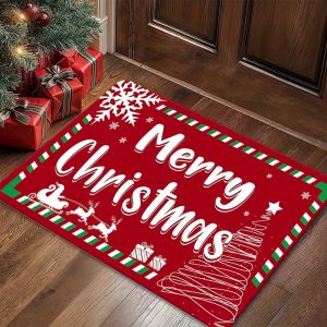 Thảm Chùi Chân Hình Ông Già Noel Và Tuần Lộc Màu Đỏ VIKAMA Giáng Sinh Vui Vẻ Thảm Lối Vào Ngoài Trời Cho Hiên Nhà Trang Trí Giáng Sinh Chống Phai Màu Chống Trơn Trượt Phong Cách Hiện Đại