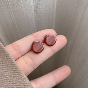 Retro round Wine Red Earrings Womens Simple New Years Jewelry  out Alloy Embedded Artificial Gem Geometric Pattern