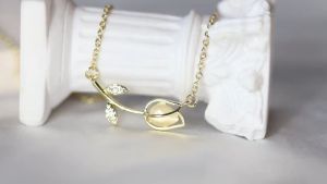 SALANGHANDA 14K Gold With Diamond Tulip French Choker Necklace 50CM For Women With Free Box Birthday Gift