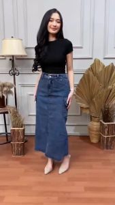 ROK JEANS WANITA PANJANG CARGO BELAH DEPAN SKIRT KOREAN STYLE - ROK CARGO WANITA TERBARU 2024