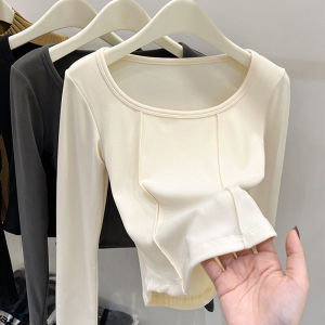 Fall and Winter Short Bottoming Shirt Womens Inner Wear Fleece-lined plus Thick Velvet Shoulder Long Sleeves T-shirt Silm Tops Outerwear Autumn Clothes