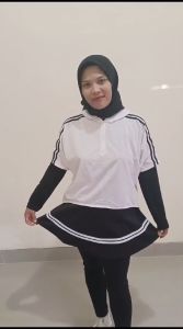 Rok Mini Wanita List Sripe Putih Hitam Moy Skirt Rok Olahraga Scuba