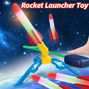 Kids Toy Rocket Launcher Inflatable Flashing Flying Rocket Angle-adjustable Foot-operated Simulation Rocket Launcher Outdoor Sports