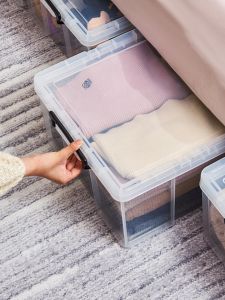 Modern Flat Transparent Plastic Storage Box Thickened Low Profile Underbed Organizer for Clothes Home Use Bedroom Storage Bin