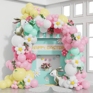 Easter Balloon Garland Set 127Pcs Easter Party Supplies Spring Birthday Decoration with Large Rabbit Foil Balloon Pastel Balloon Arch (Easter)