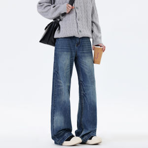 กางเกงยีนส์ทรงหลวมสีน้ำเงินสำหรับผู้ชาย ทรงหลวม ทรงวินเทจ สไตล์อเมริกัน ทรงหลวม กางเกงขายาวทรงหลวม ทรงหลวม ทรงหลวม