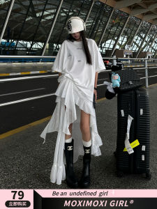 MOXI Summer White Splice Fairy Tale Skirt Womens Asymmetrical Midi Skirt Small Size Half-length Skirt Fashionable Ensemble