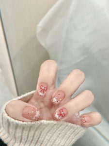 Dễ Thương Phong Cách Pháp Ngọc Trai Tôn Tạo Nút Bướm Móng Tay Nghệ Thuật Dán Cho Bé Gái Họa Tiết Mềm Mại Làm Móng Giáp Thiết Kế Sóng Chấm Bi