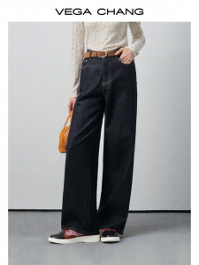 VEGA CHANG | Quần Jeans Dáng Thẳng Ôm eo Cao Phong Cách Retro