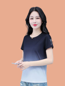 Ice Silk Short Sleeve T-Shirt Women Summer Thin Casual Running Sportswear Quick Dry Loose Fit round Neck Regular Length
