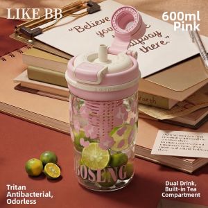 LIKE BB | Aesthetic Summer Tritan Straw Cup Portable Dual Drink