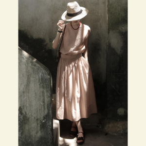 SHANGSHA | Elegant Youthful Summer Pink Vest Dress Set