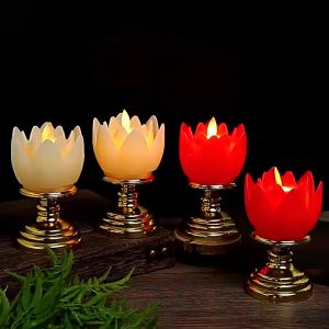 Đèn LED Hoa Sen Thờ Cúng Cao Cấp 13cm – Ánh Sáng Vàng Dịu Đế Vàng Sang Trọng Tiết Kiệm Điện
