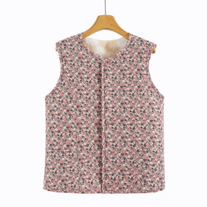Ladieswear Camel Velvet Vest Middle-Aged and Elderly Heattech Vest Middle-Aged and Elderly Fleece-lined Thickening Vest Grandma Waistcoat Small Floral Jacket