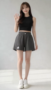 Women Waffle Knit Shorts High Waist Elastic Loose Wide Leg Athletic Casual Loungewear Pants P849