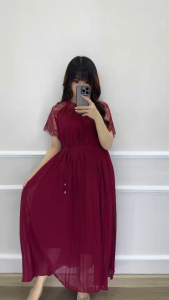 SV 6834 - Alessa Lace Sleeve Dress | Silvervogue | Gaun Priskcet Chiffon + Lace Midi Pakaian Wanita