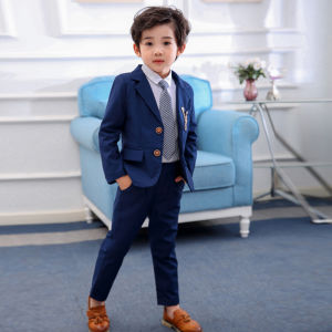 lontakids 4Pcs Kids Boys Formal Wear (Jacket+Pants+Shirt+Tie) Children Long Sleeve Balck Blue Red White Clothes Set Birthday Wedding Party Tuxedo Outfits For 2-11 Years