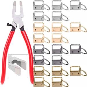 20/40 Pcs Key Fob Hardware with Key Fob Pliers Glass Running Pliers Tools with Jaws for Key Fob Hardware Install Key Ring 25mm