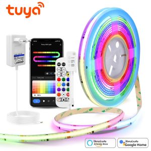 Tuya สมาร์ท WiFi สวิทช์ WS2811 COB RGBIC RGB LED Strip Light 12V ปลั๊กอะแดปเตอร์ไฟหรี่แสงได้โคมไฟ LED เทปสําหรับตกแต่งห้องครัว