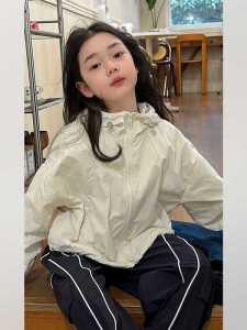 Korean Style Girls Summer Outdoor Clothing UV Protection Light Weight Breathable Sunscreen Coat for Childrens Outdoor Activities