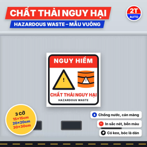 Tem Cảnh Báo Chất Thải Nguy Hại Hazardous Waste Decal Dán Thùng Chứa Kho Chất Thải Nhà Xưởng Chống Nước