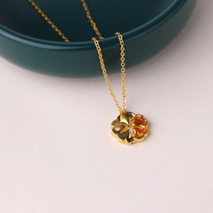 CHOW SANG SANG 周生生 999 24K Solid Gold Dainty Ginkgo Leaf Lucky Necklace for Women 47cm 95571N