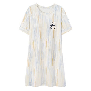 MiiOW | ชุดนอนผู้หญิงแขนสั้นผ้าฝ้ายแท้หลวมๆ น่ารัก ไซส์ใหญ่ ใส่กลางแจ้งได้ ฤดูร้อน 2025 ชุดนอนผู้หญิงลายการ์ตูน