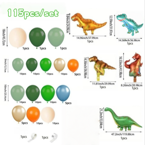 115Pcs Dinosaur Balloon Arch Garland Set Gray Green Orange 5 Dinosaur Foil Balloons Happy Birthday Balloons Suitable for Childrens Jungle Safari Dinosaur Themed Birthday Parties Outdoor Party Decorations