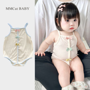 Sweet Baby Girl Summer Outfit Thin Strap Onesie Diaper Cover Clothes for Newborns Three Months to Two Years Old Children