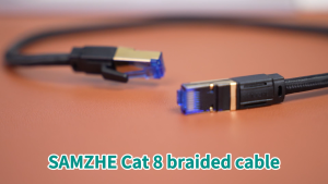 SAMZHE Cat8 Ethernet Cable 40Gbps 2000MHz 26AWG Pure Copper Braided RJ45 LAN Cable for Gaming