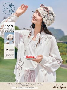 BY IHAPPY | Áo Sơ Mi Dài Tay Cotton Rộng Thoáng Mới Thu Đính Hoa Dây buộc 3 Màu