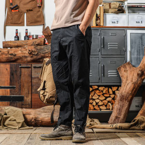 Mens Summer Pure Cotton Loose Straight Leg Thin Casual Pants Khaki Color Trendy Long Pants Nine Points Casual Trousers